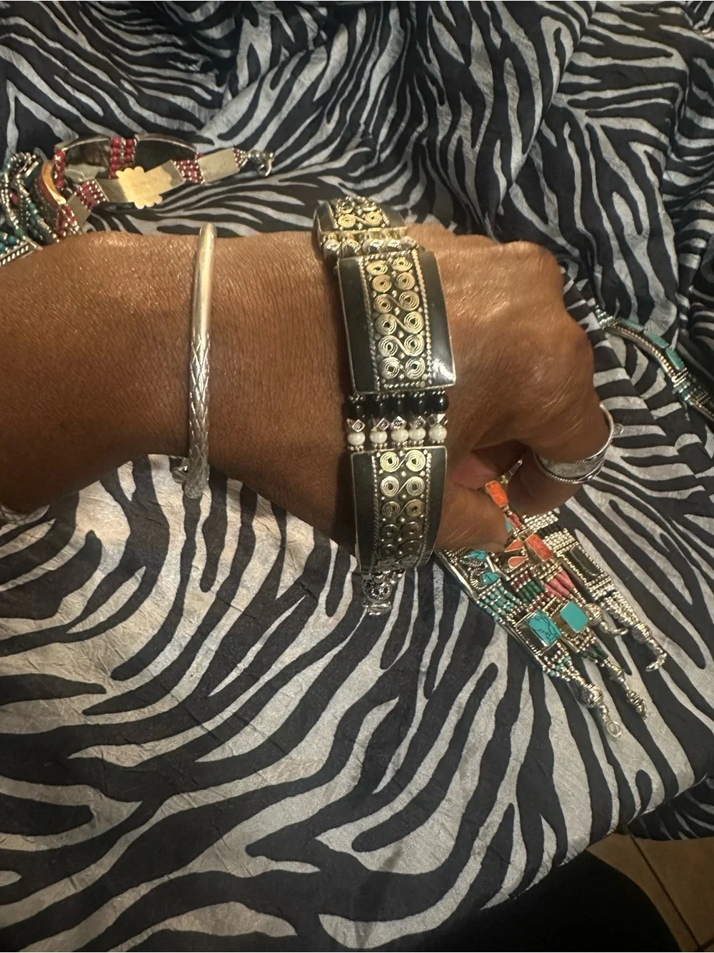 Tibetan onyx black chunky link bracelet 8 inch RARE